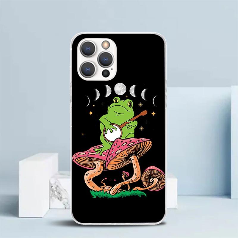 Cottagecore Frog Mushroom Kawaii Phone Case For IPhone 16 17 Air 16E 15 14 Plus 13 Mini 12 11 Pro Max 7 8 + SE 2020 Soft TPU Bac