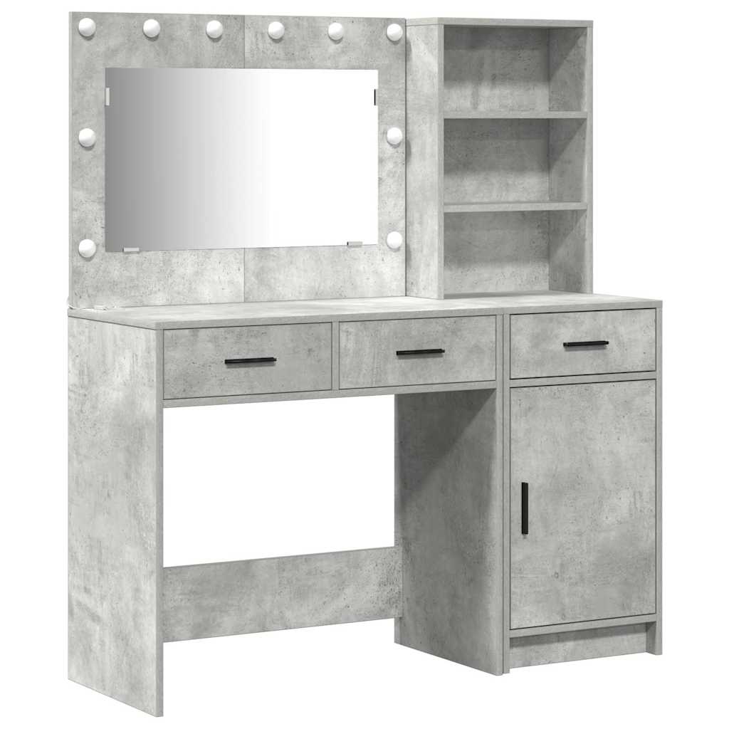 Makeup Table with Mirror Lighting 2 pcs Grey Particleboard