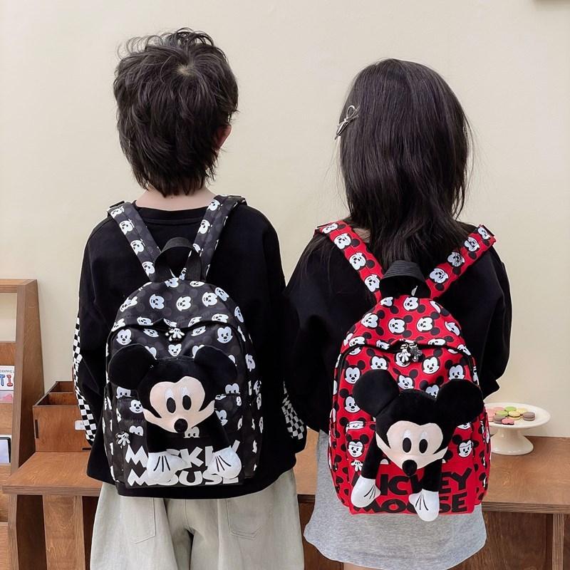 Mickey Mouse Letter Print Kids Cartoon Canvas Backpack For Preschool And Daily Use