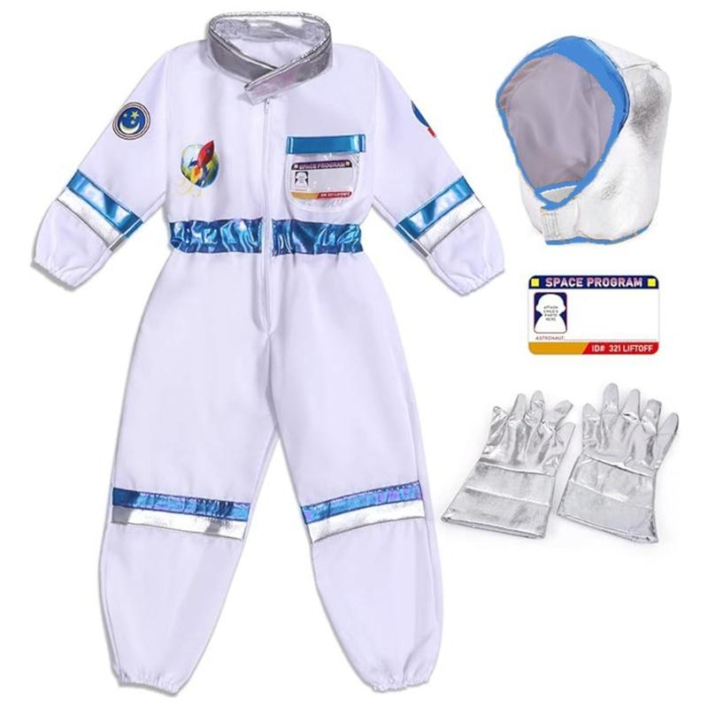3Pcs Astronaut Costume Astronaut Suits Jumpsuit Gloves Cap Cosplay Halloween Costume Space Suits for Toddler,Kids