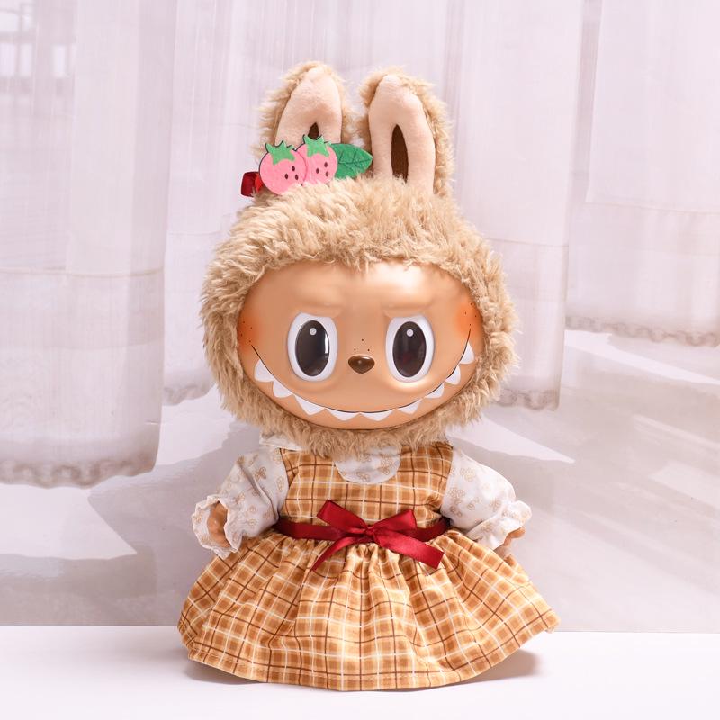 38cm Labubu Plush Doll Casual Outfit Set with Hat (Clothes Only)