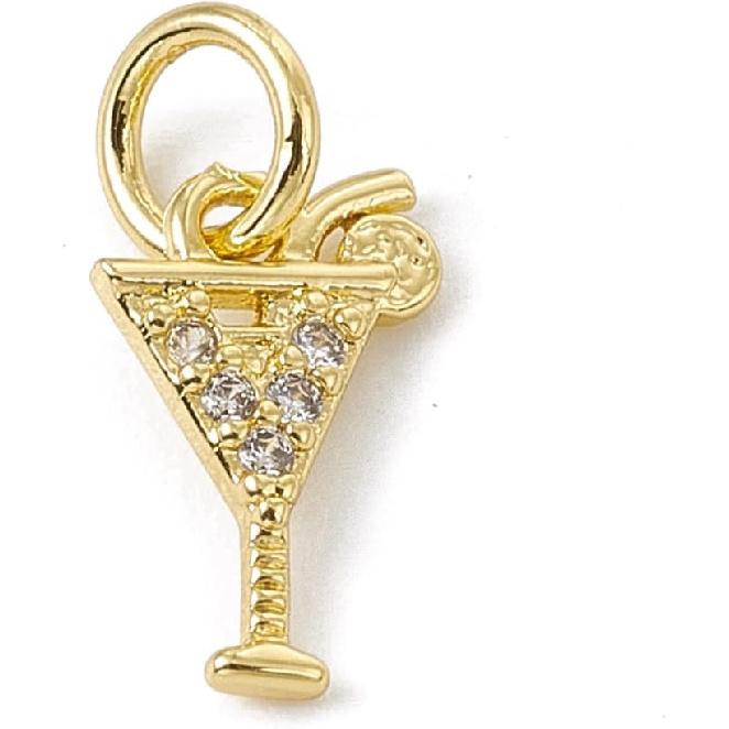 UR URLIFEHALL 10 Pcs Cubic Zirconia Wine Themed Charms Real 18K Gold Plated Cocktail Drink Charms Vintage Alcohol Charms for Necklace Bracelet