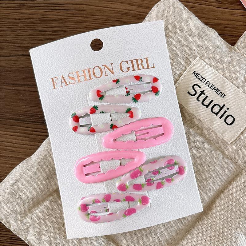 6Pcs/set Fruit Print BB Clip Baby Girls Bangs Side Clip Children's Hairpins Plaid Hair Clips Barrettes Headwear Hair Accessories