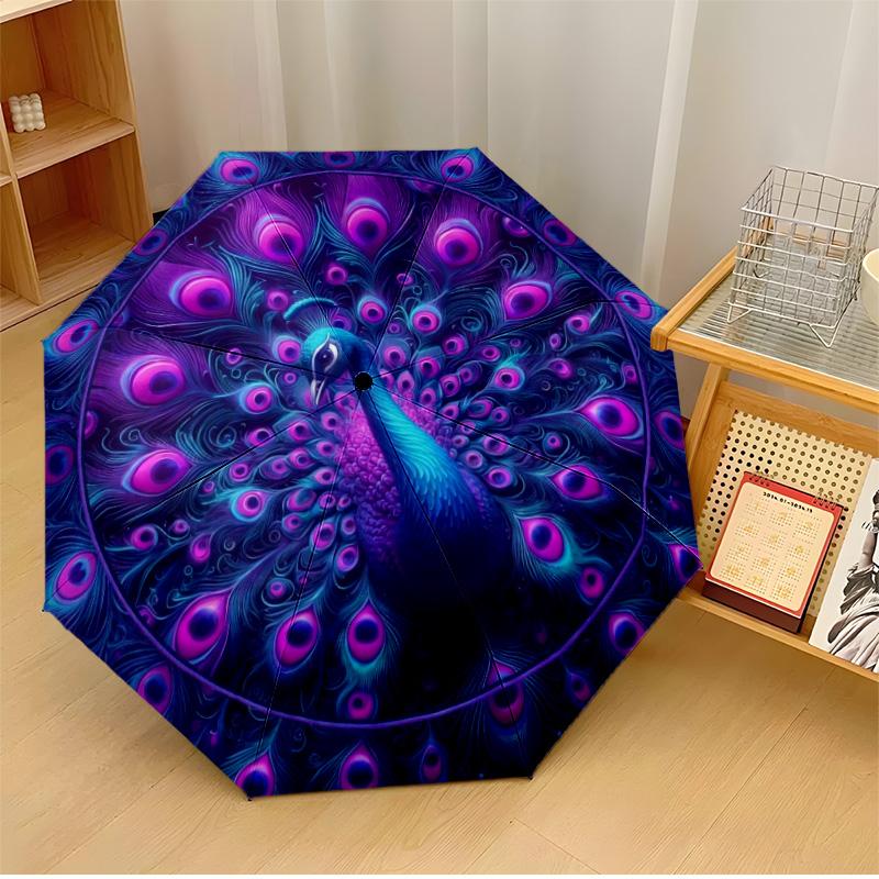 

Ladies with Peacock in Ornate Garden Printed umbrella windproof folding umbrella portable sun and rain umbrella suitable for gifting