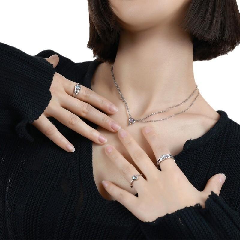 Exquisite Open Adjustable Copper Ring For Women Featuring Moonstone And Zircon Stone