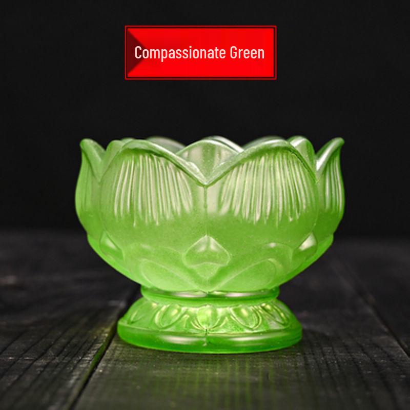 Colorful Lotus Crystal Glass Ghee Lamp Holder for Buddha Offering