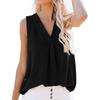 Women V-Neck Sleeveless Tops Casual Color Slim Loose Blouse With Pockets