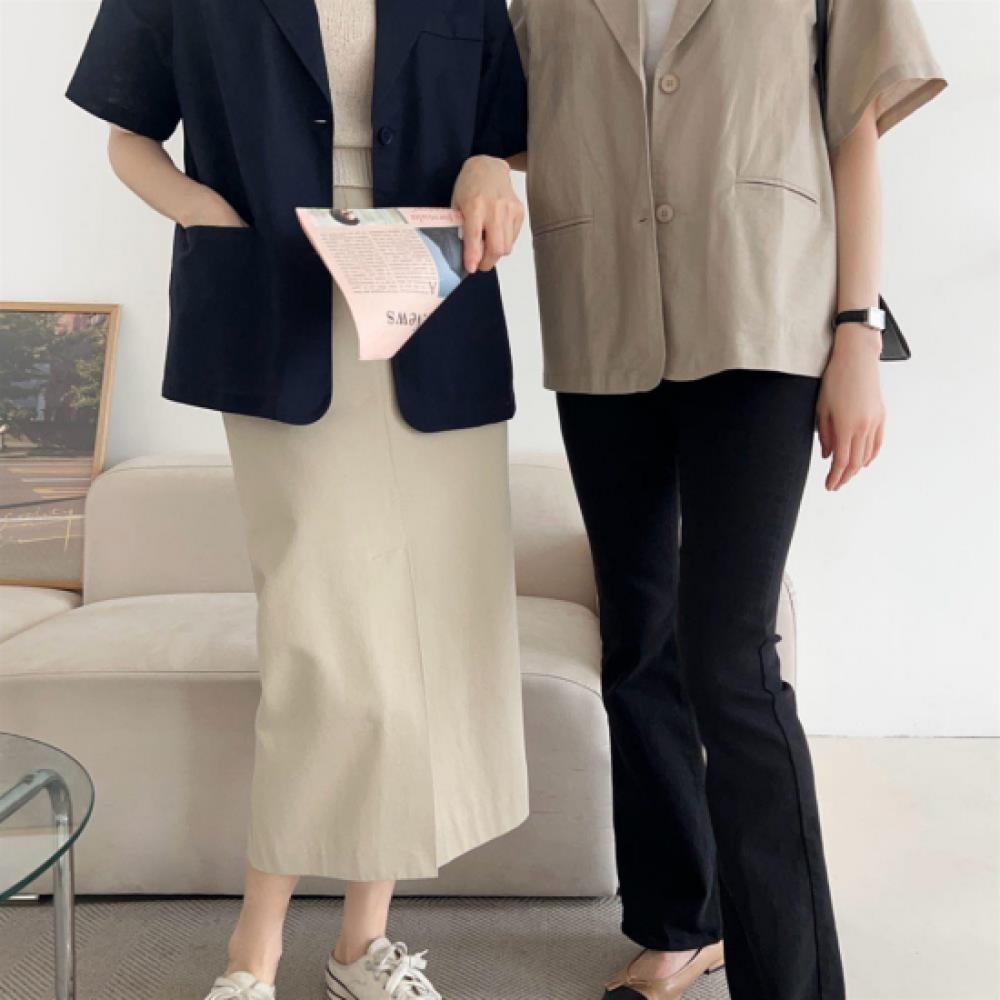 New Arrivals Open Run Women Classic Cotton Linen Pocket Short Sleeve Loose Fit J