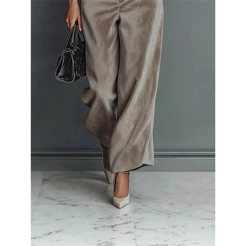 Velvet Matching 2 Piece Set Women Turtleneck Long Sleeve Top And Wide Leg Trousers