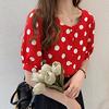 Fashion Women Casual Short Sleeve Polka Dot  Casual Tops Button Shirts