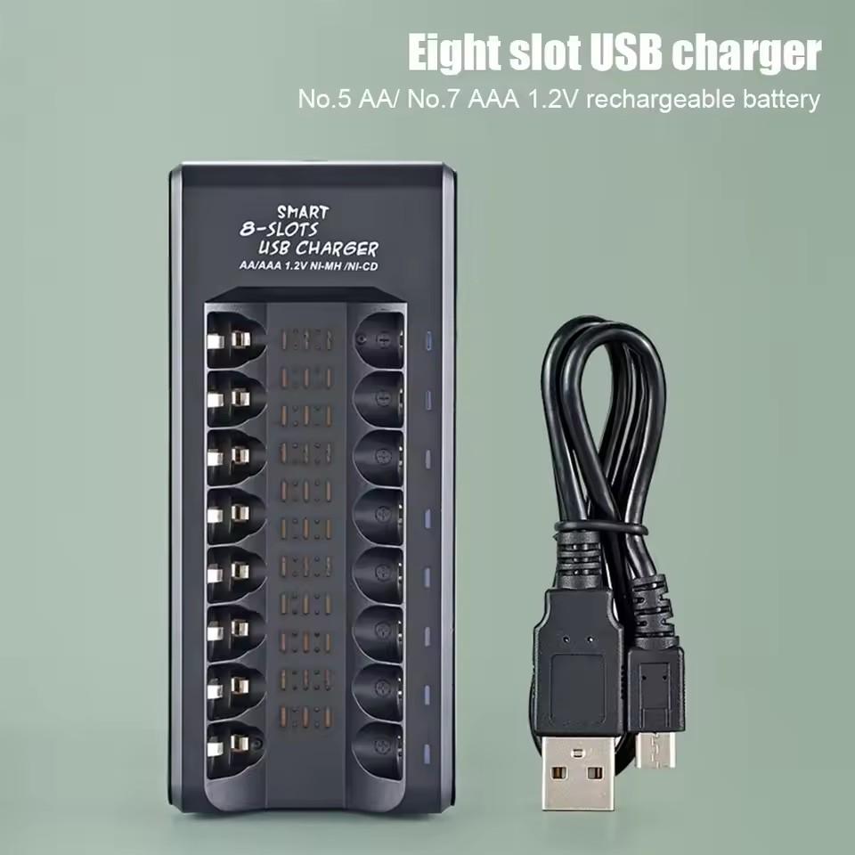 USB výstup 8 slotů Rychlé nabíjení Ochrana proti zkratu pro 1,2V NiMH AAA/AA baterie Nabíječka Nabíjecí nabíječka baterií