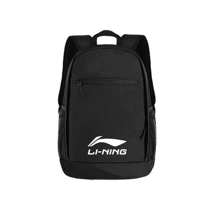 Li-Ning Fashionable Simple Lightweight Polyester Backpack Unisex Backpacks Black YBSV112-1 Black with White Logo