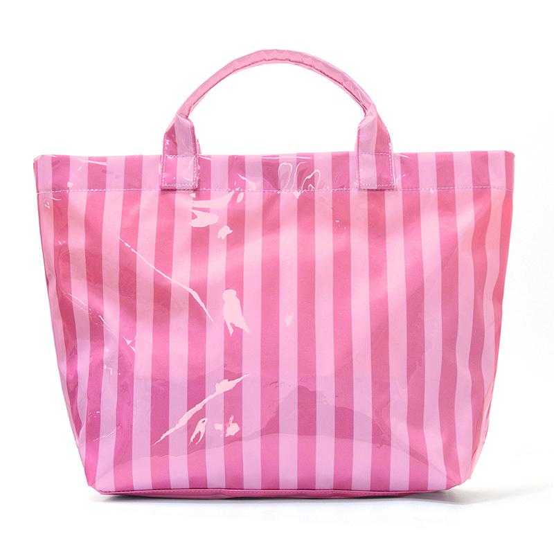 Stylish Striped Pvc Tote Bag Large-capacity Handbag Lightweight Portable Travel Shoulder Bag Casual Waterproof Shopping Bag