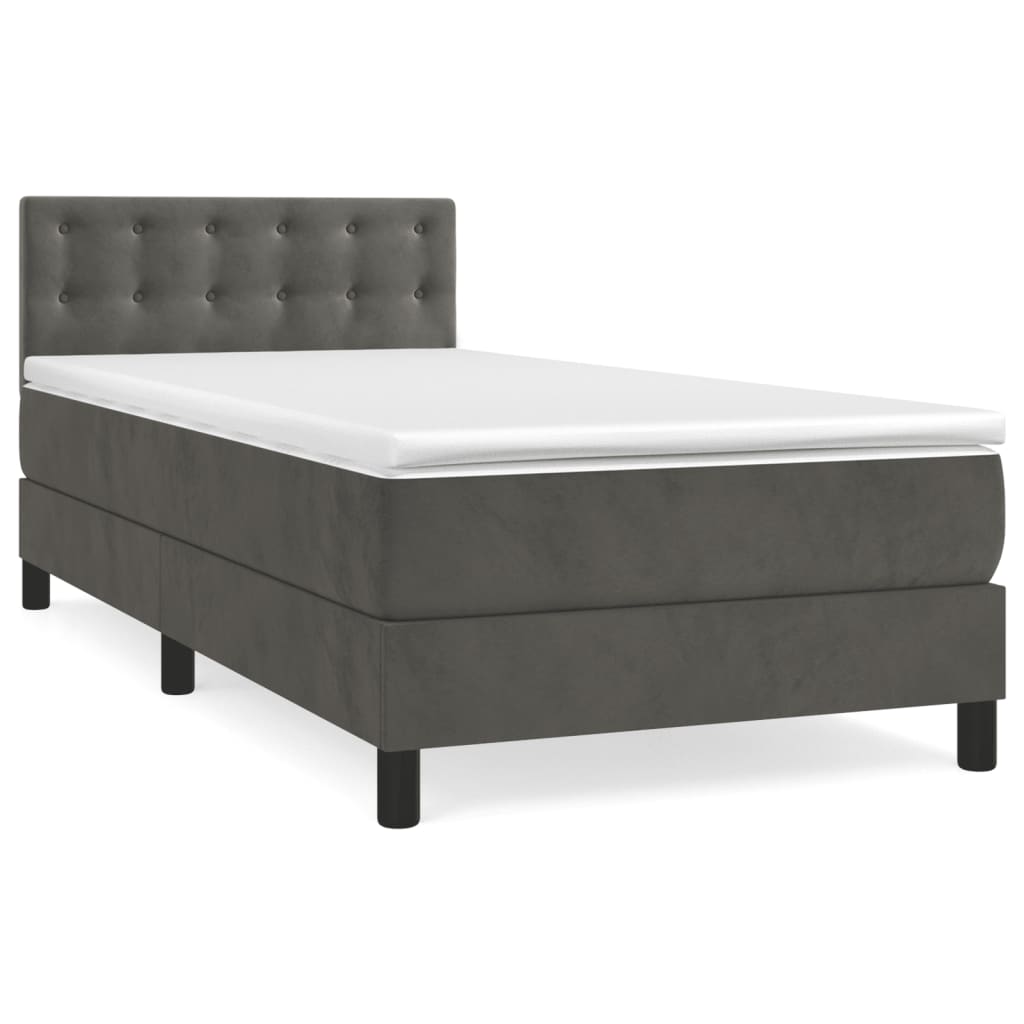 Box Spring Bed with Mattress Dark Gray 80 x 200 cm Velvet