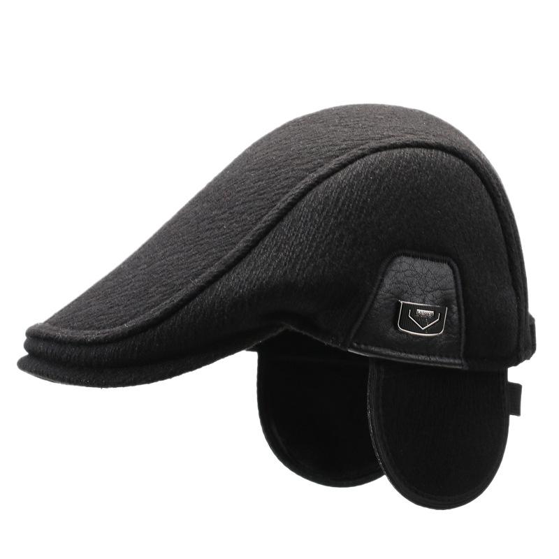 Men's Winter Middle-Aged and Elderly Warm Cotton Hat Outdoor Cold-Proof Thick Ear Protecting Cap Forward Beret