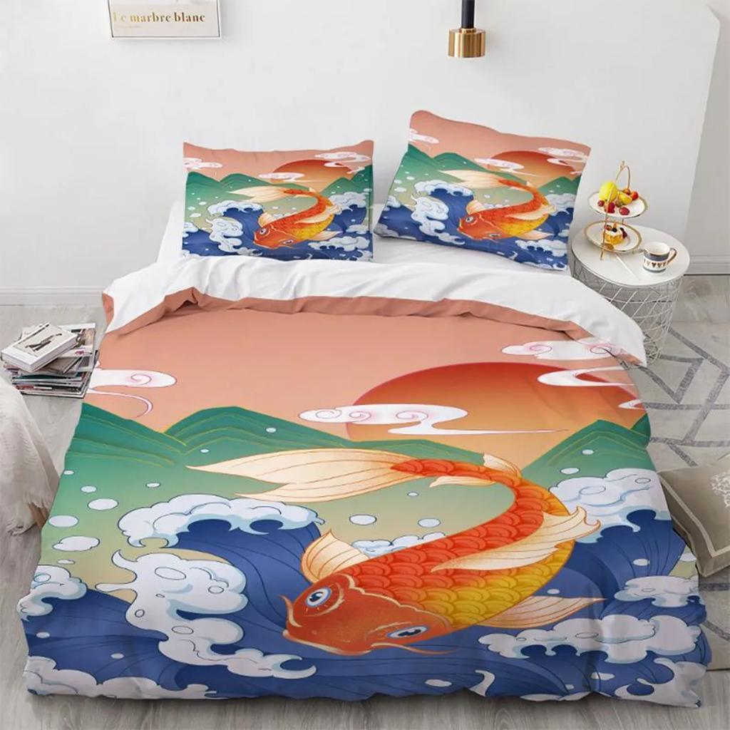 Wave Duvet Cover Hokusai Pattern Japanese Ukiyoe Quilt Cover Oriental Sketch Style Ocean Polyester For Children Women Room Decor