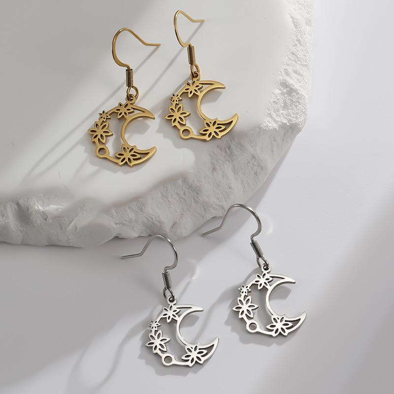 2025 Stylish Stainless Steel Moon Flower Cut-out Earrings for Women