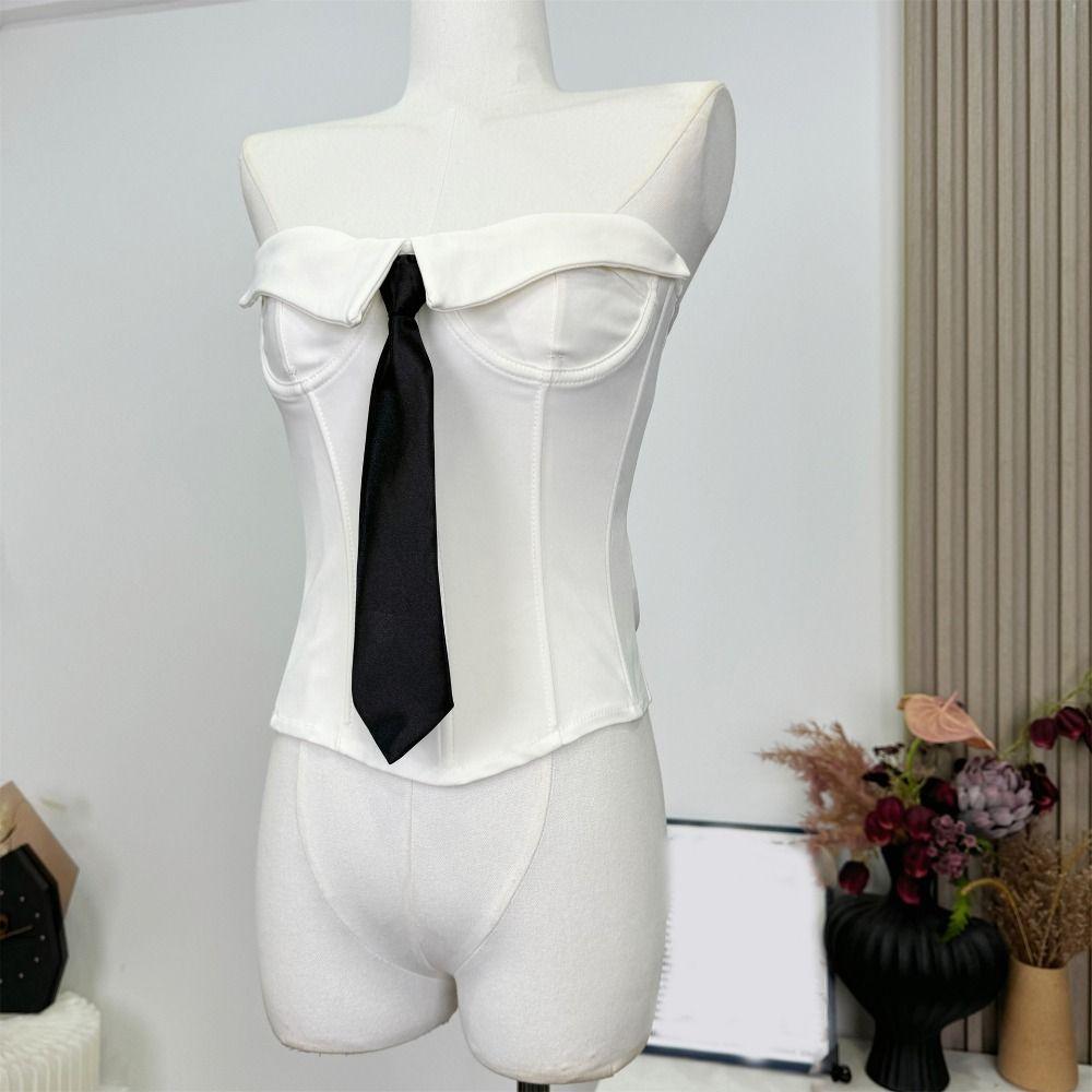 Slim Fit Women Corset Necktie Crop Tube Tops Elegant Strapless Sliming Vest  Spring Summer