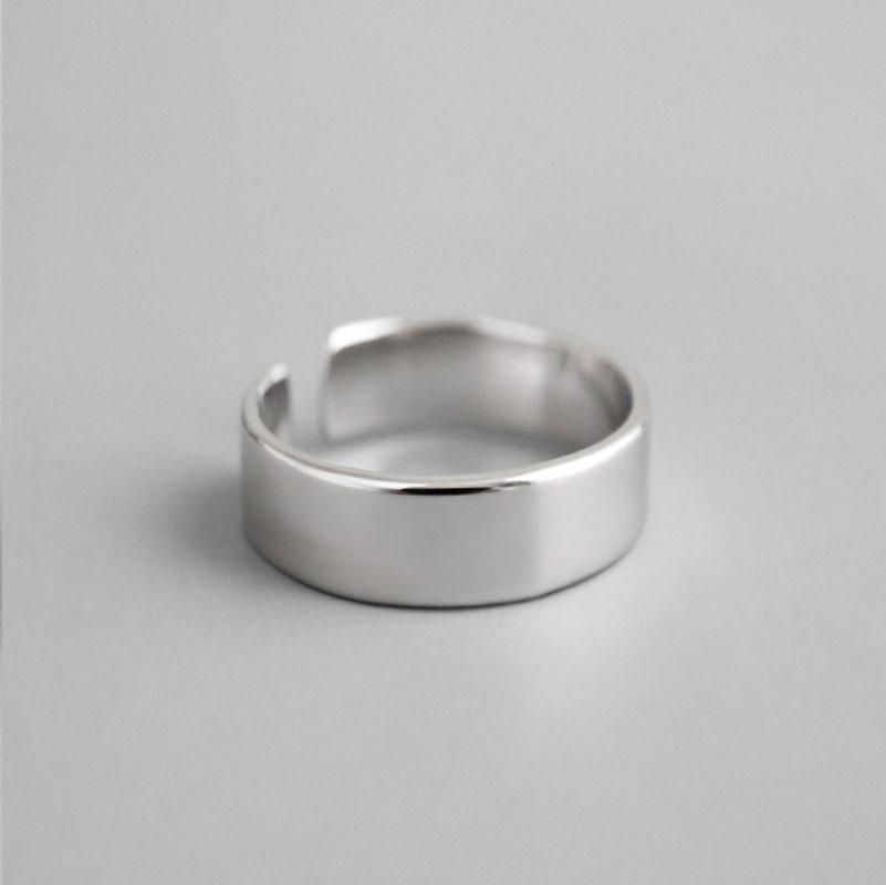 

925 Sterling Silver Chic style Open Ring For Women Big Smooth Wide Face Rings for Women Punk Style Bijoux Femme resizable сірий колір
