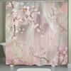 1pc Cherry Blossom and Butterfly Polyester Shower Curtain - Floral Print Bathroom Decor with Hooks, Machine Washable