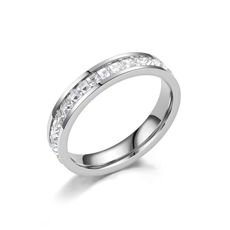 

Niche Design High-End Stainless Steel Diamond Ring: Single/Double Row, Luxurious & Fade-Resistant Size 5