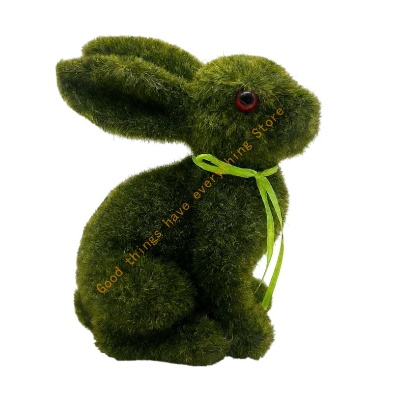 

Easter Rabbit Figurine Decoration Realistic Grass Rabbit Ornament for Tabletop Mantel Shelf Patios Holiday Decoration 55KF зелёный