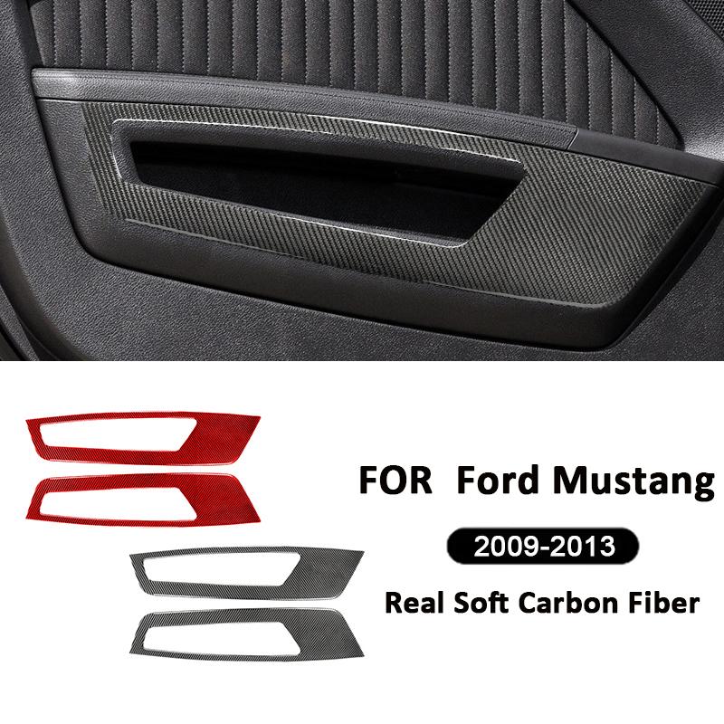 2PCS For Ford Mustang 2009-2013 Accessories Carbon Fiber Car Interior Inner Front Door Panel Cover Wrap Decoration Stickers