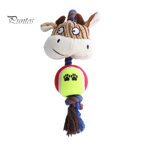 Wear-resistant Dog Toy Plush Squeaky Animal Head Tennis Ball Chew Interactive Teeth Cleaning Rope Knot Teething for Medium Large Dogs Tug-of-War Soft