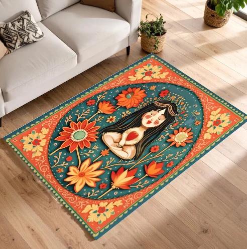 Floral Multicolor Velvet Rug 3D Print Non-Slip Stain Resistant Living Room Home Bedroom Decoration Carpet