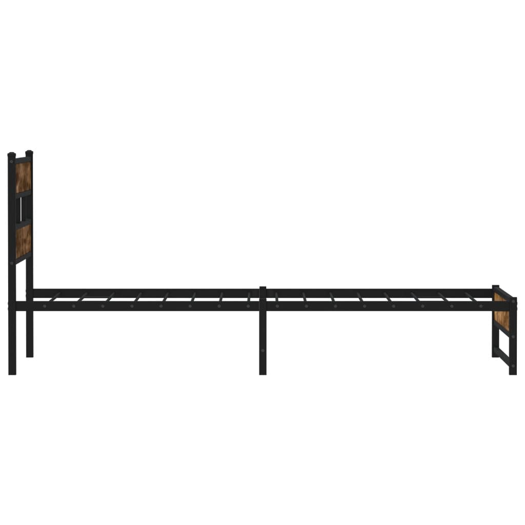 Metal Bed Frame without Mattress Smoked Oak Finish 90 x 200 cm