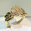 Color Delicate Flower Cubic Zircon Finger Ring Ladies Golden Chrysanthemum Finger Ring Celebration Gathering Birthday Jewelry