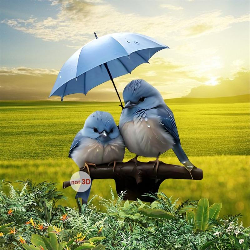 Lovely Bird with Umbrella Acrylic Garden Stake Weatherproof Outdoor Decors Waterproof Sign