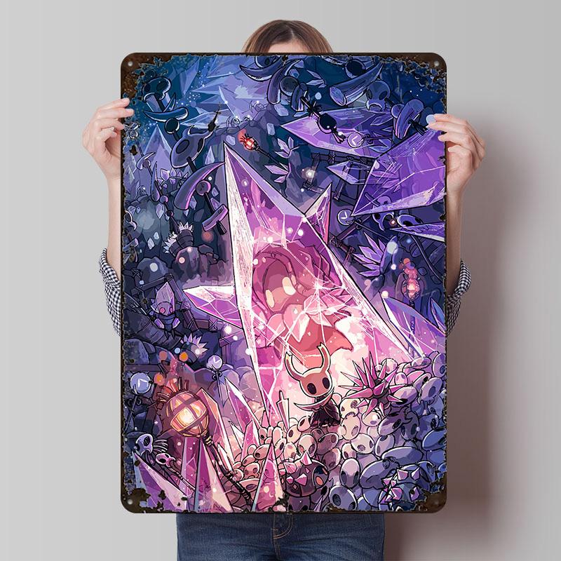 Hollow Knight Game Tinplate Poster Customized Wall Art Vintage Metal Signs Retro Tin Plaque for Gaming Room Decoration Cozy Home