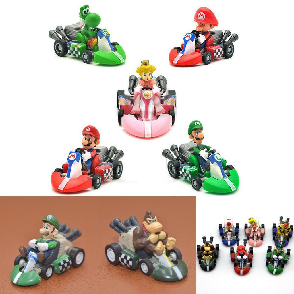 Super Mario Bros Kart Pull Back Car Action Figure Set 6 Pcs Colorful Collectibles
