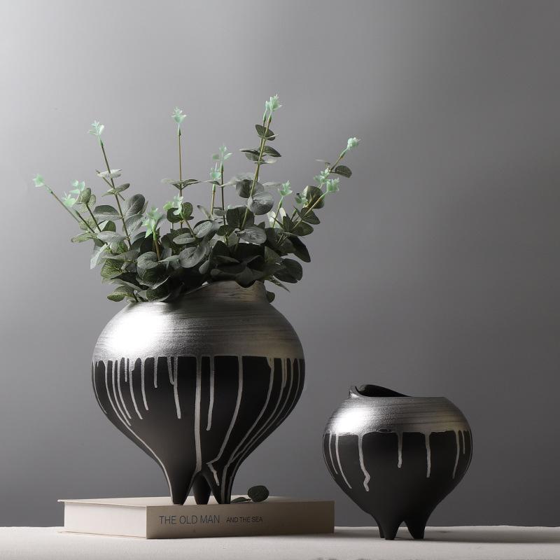 Silverfärgblockerad Keramisk Vas Blomvas Kruka Keramiska Hantverk Blomsterarrangemang Tillbehör Heminredning