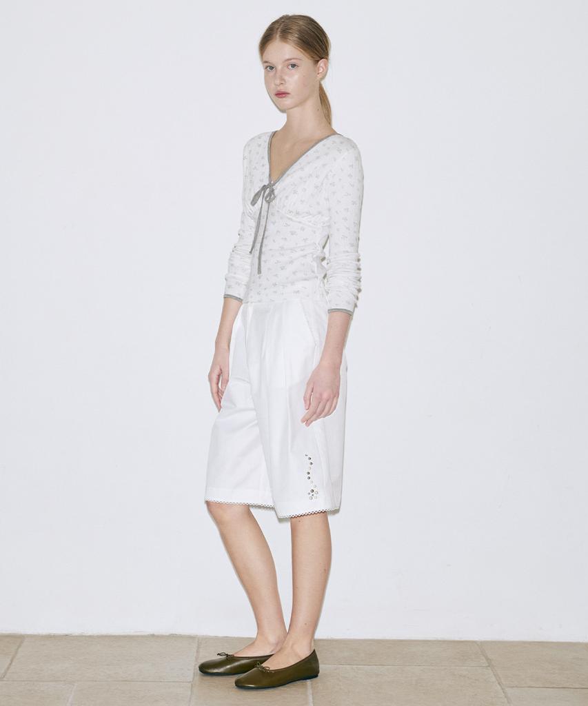 SINOON Flower Neck Ribbon T-Shirt (White)