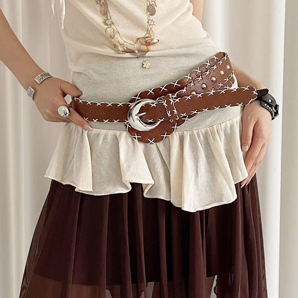 Korean Women's Belt Coffee Dress Jeans Belt Fashionable Wide Waist Belt  Streetwear