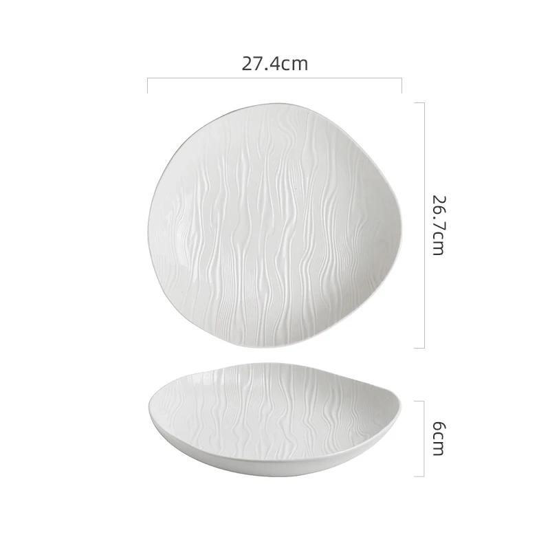 Reinweiße gewellte Keramik Salatschale Restaurant Unregelmäßiger tiefer Teller Dicke Suppenschale Servierteller Kreatives Geschirr