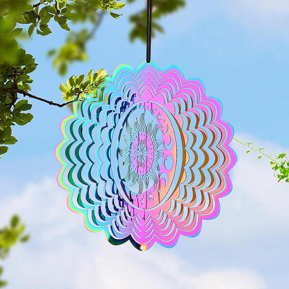 Sun Wind Spinner Hanging Gradient Color Moon Star Whirligig Wind Chimes Sun Catcher 3D Visual Effect Bird Deterrent Garden Decor Quality