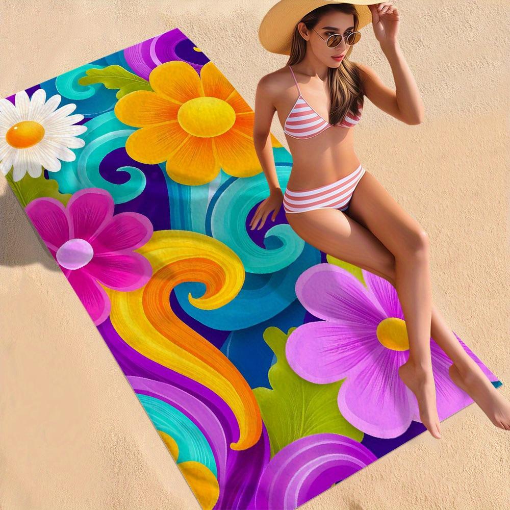 1pc Colorful Floral & Swirls Design Beach Towel - Quick-Dry Soft Microfiber, Lightweight & Durable for Beach, Travel, Swimming