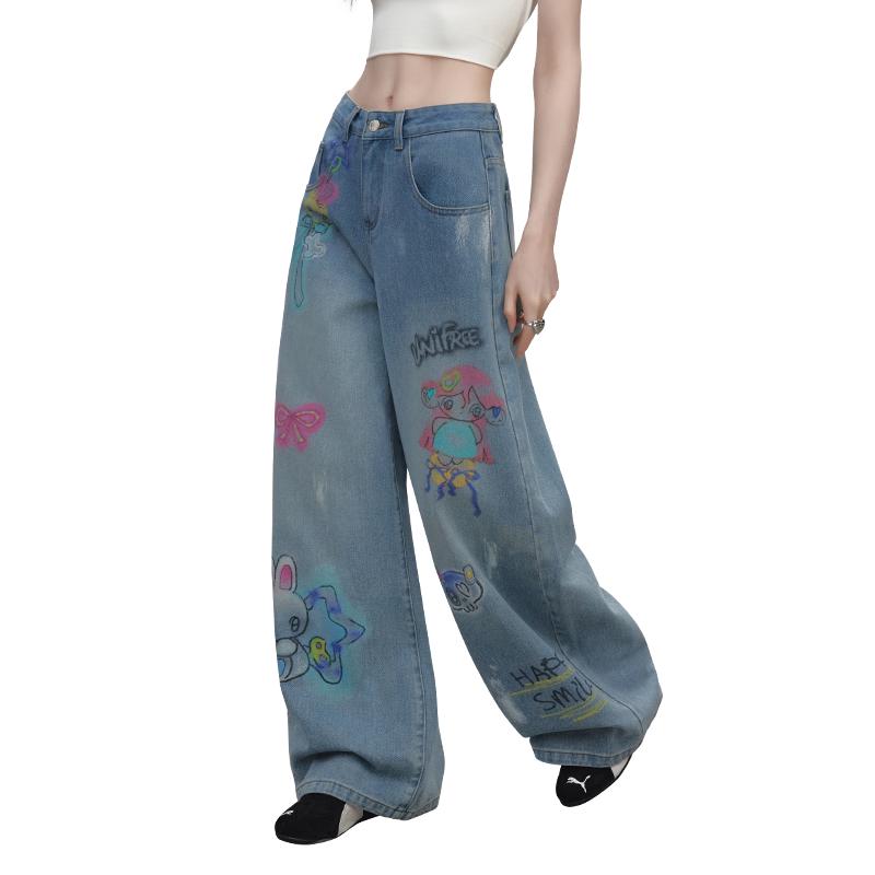 

UNIFREE Artist Collaboration Graffiti Print Straight-Leg Jeans XL