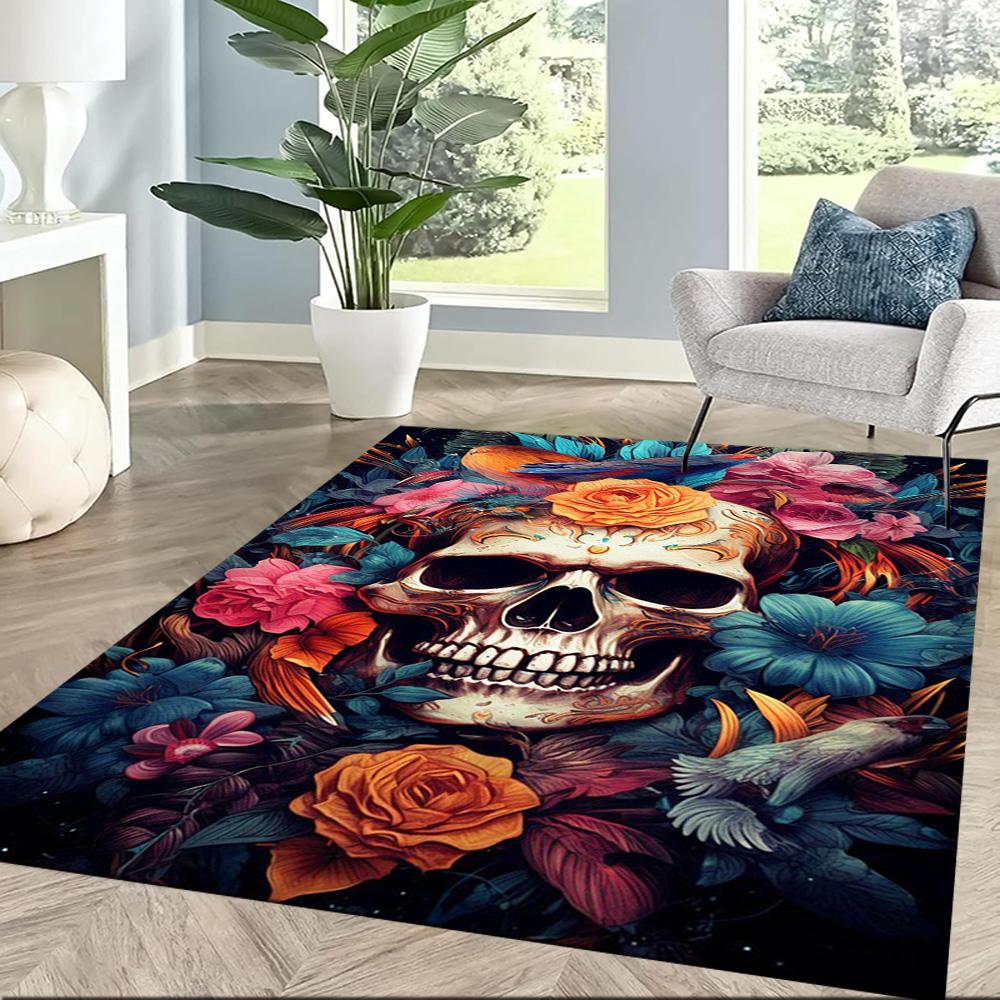Eerie Skull In Flames Floor Mats for Living Room, Bedroom and Room Decoration Are Suitable for Gifts.
