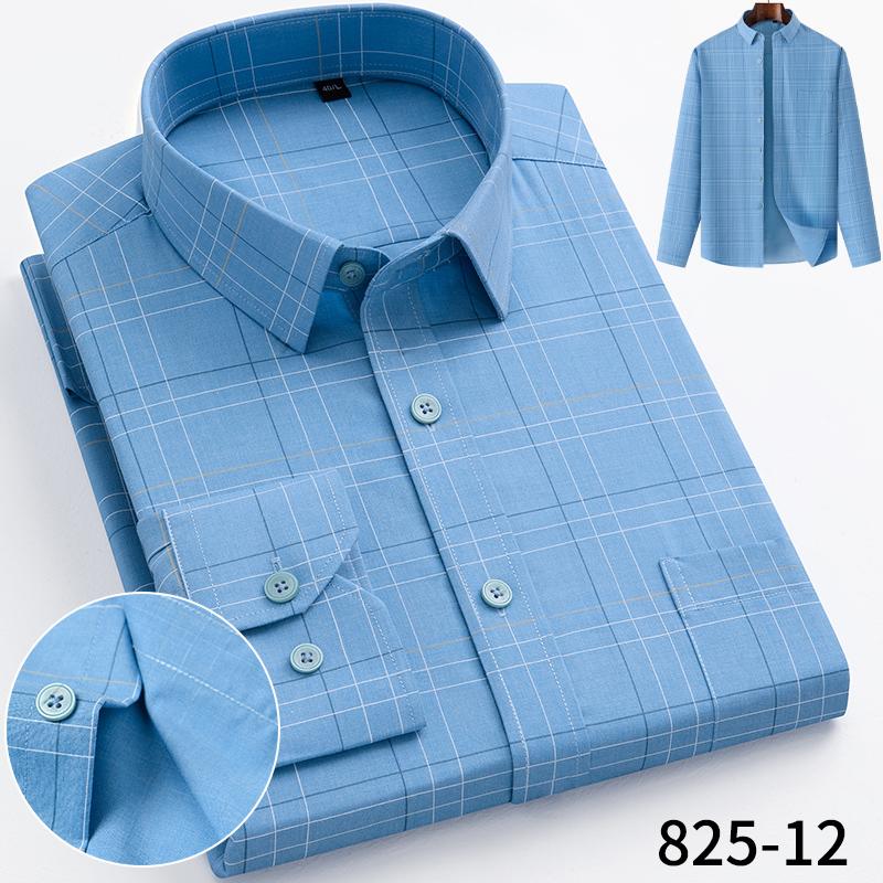 Men's Bamboo Fiber Long Sleeved Wrinkle-Free Comfortable Breathable Fit Striped Solid Shirts Business Casual Blouses Plus Sized