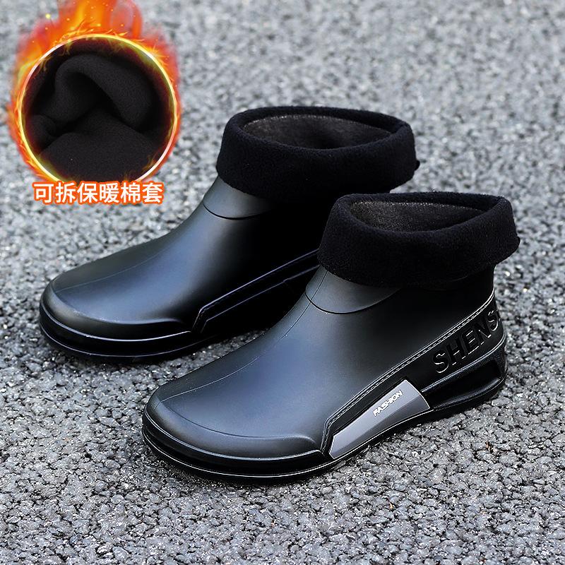 New Rain Shoes Men's and Women's Fashion Water Shoes Cotton Non-slip Rain Boots Short Adult Waterproof Outdoor Boots