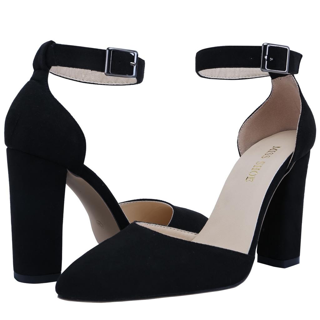 LOSLANDIFEN Women Pumps Sexy Ankle Strap 10CM Thick Heel Large Size Pointed Toes High Heels Black Party Dress Wedding Shoes