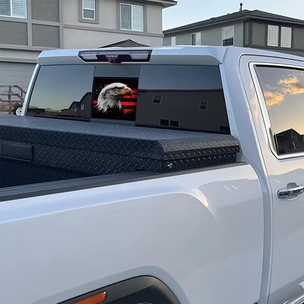 American Eagle Rear Middle Window Decal,Truck Back Center Sliding Window Vinyl Decal,American Flag Perforated Graphics Pickup Sticker,Patriotic Car
