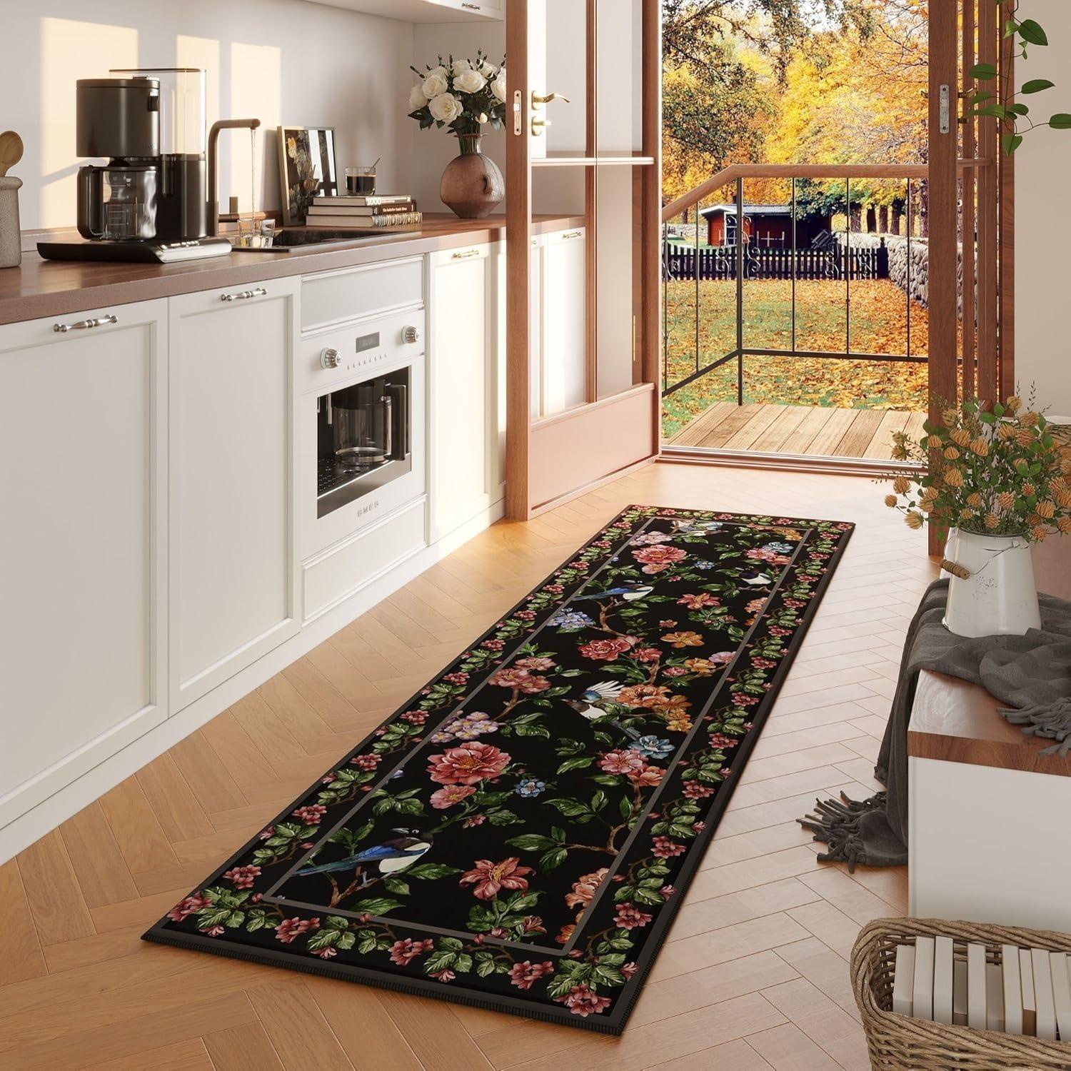 

Hallway Runner Rug Animal Print Washable Floral Corridor Long Carpet Soft Low Pile Bedroom Floor Mat Non-slip Kitchen Bath Mats 50x160cm