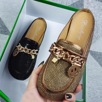 Fashion Crystal Bling Mules Παντόφλες Γυναικεία παπούτσια Γυναικεία παπούτσια Mules Στρογγυλά παπούτσια με χαμηλά τακούνια Κομψά παπούτσια Γυναικεία παντόφλα Casual παπούτσια