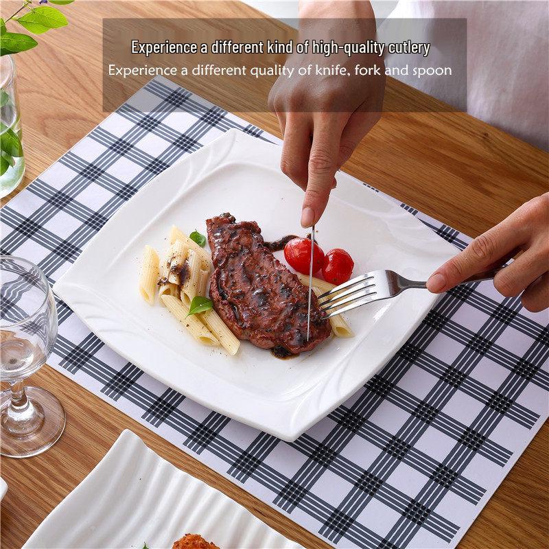 Thickened Stainless Steel Cutlery Set: Ceramic Plate, Steak Knife, Fork, Spoon - Three-Piece Western Dining Set