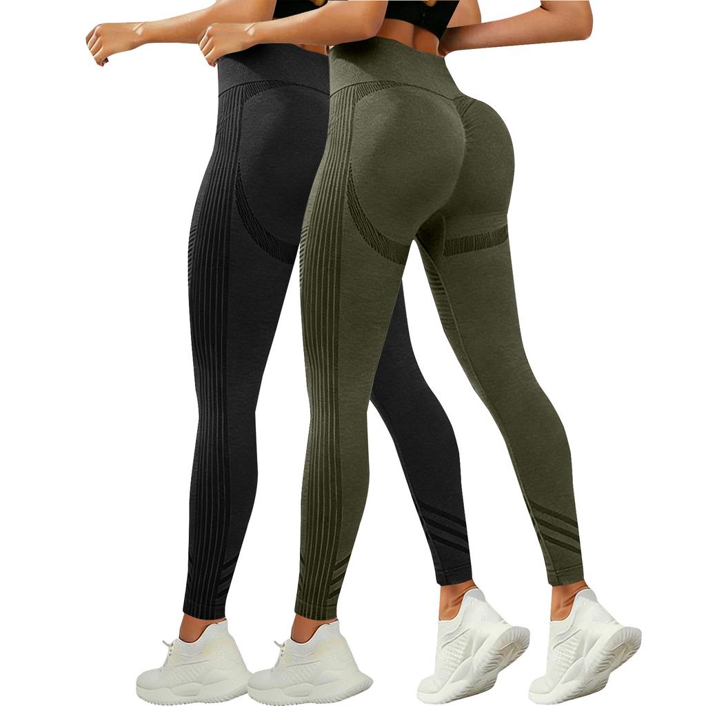 2 Piece Seamless High Waist Stretch Yoga Pants for Women Elastic Sports Leggings Body Contour Outdoor Running Trousers